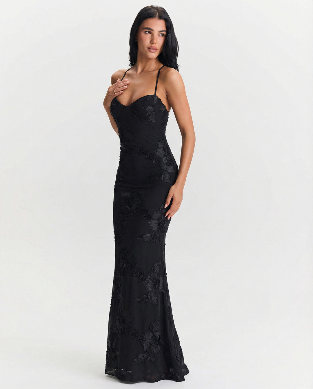 Mira | Elegant Floral Maxi Dress Black