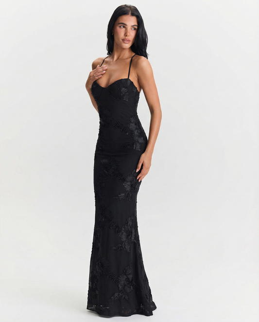 Mira | Elegant Floral Maxi Dress Black