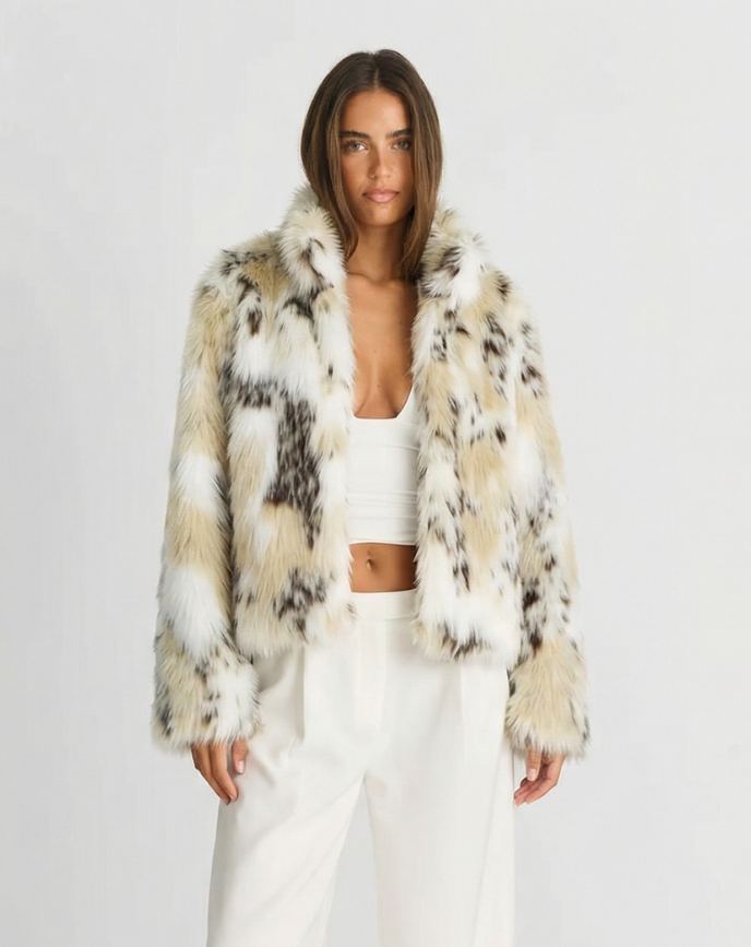Faye | Leopard Faux Fur Coat Cream Short