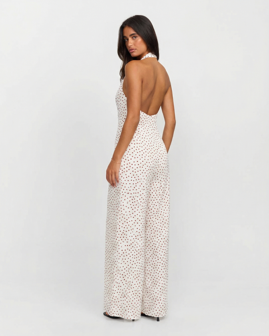 Thea | Halter Jumpsuit Cream Polka Dot Wide Leg