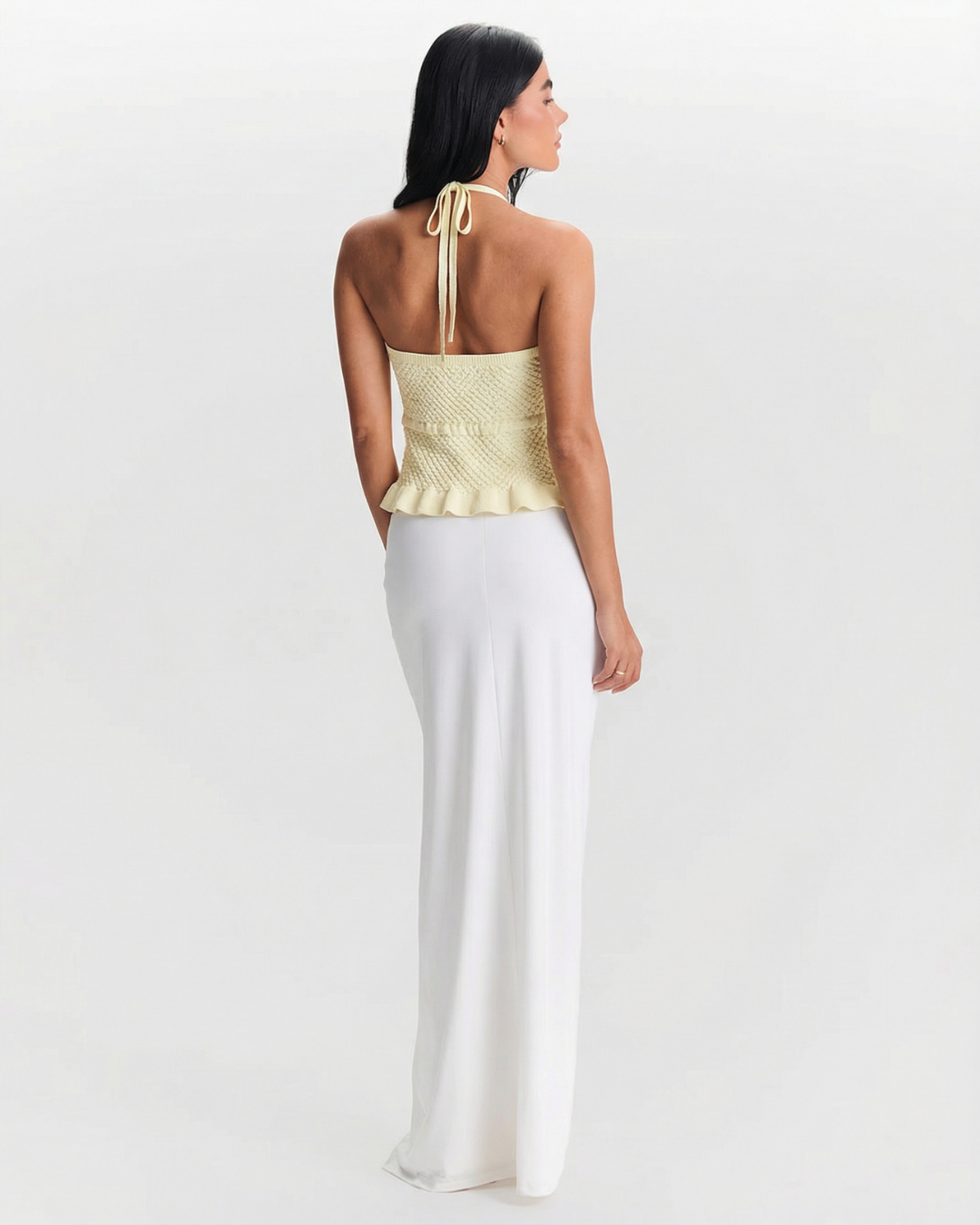 Thea | Ribbed Halter Top Cream Peplum