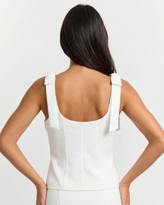 Cora | Summer Square Neck Top White Tie Strap Sleeveless
