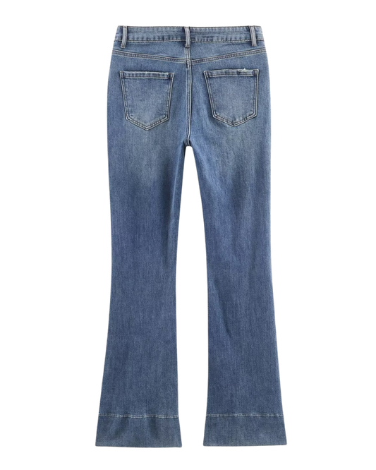 Fleur | Flared Jeans Light Blue High Waisted Seam Detail