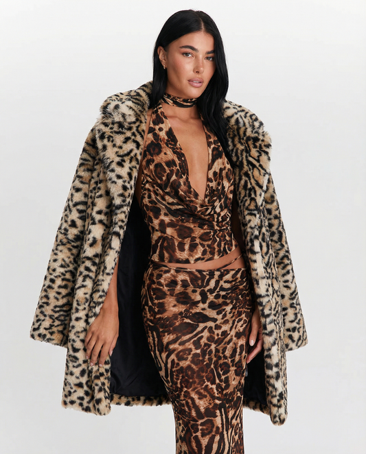 Vera | Faux Fur Coat Leopard Print Long Oversized