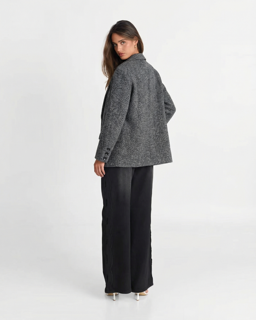 Anya | Winter Herringbone Blazer Grey