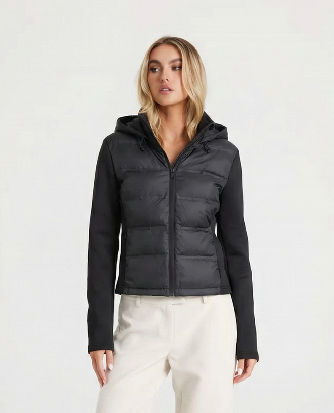 Etta | Cropped Puffer Jacket Black Hooded Quilted Zip Up
