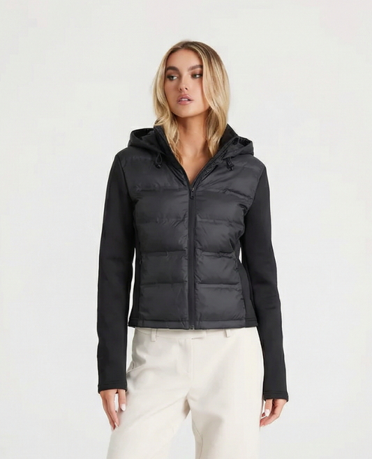 Etta | Cropped Puffer Jacket Black Hooded Quilted Zip Up