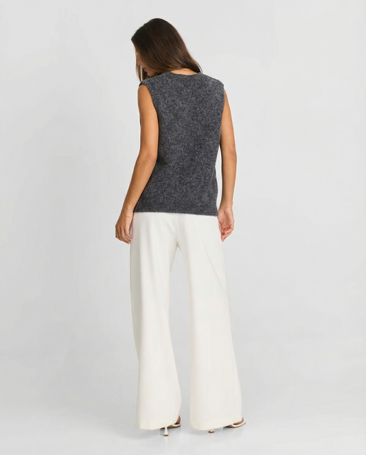 Nola | Vest Top Grey Knitted Argyle Sleeveless Rhinestone