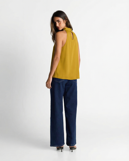 Orla | Elegant Cowl Neck Top Satin Yellow Sleeveless Halter