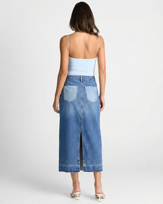 Vera | Maxi Skirt Denim Light Blue High Waisted A Line