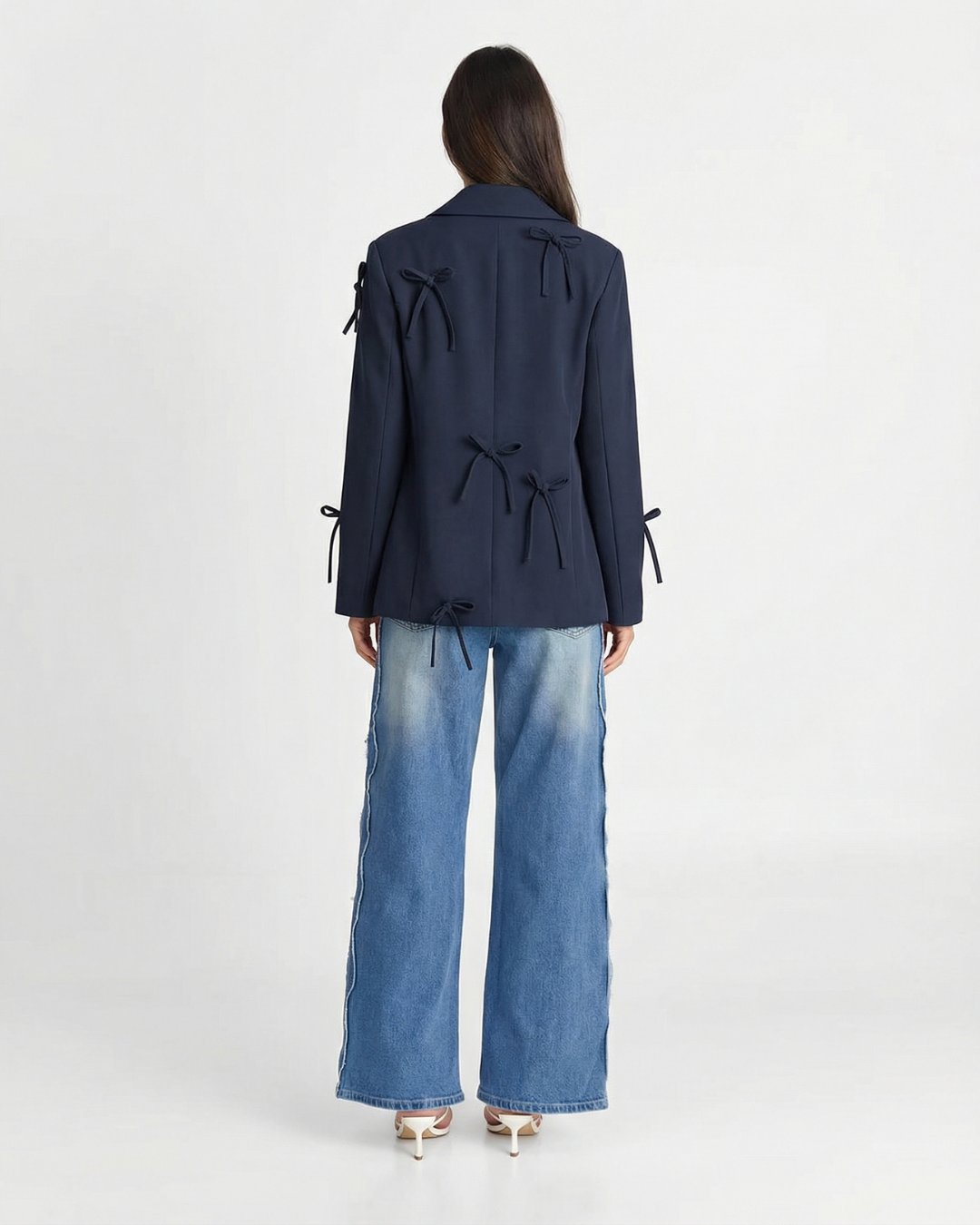 Vera | Oversized Tie Front Blazer Navy Long Sleeve