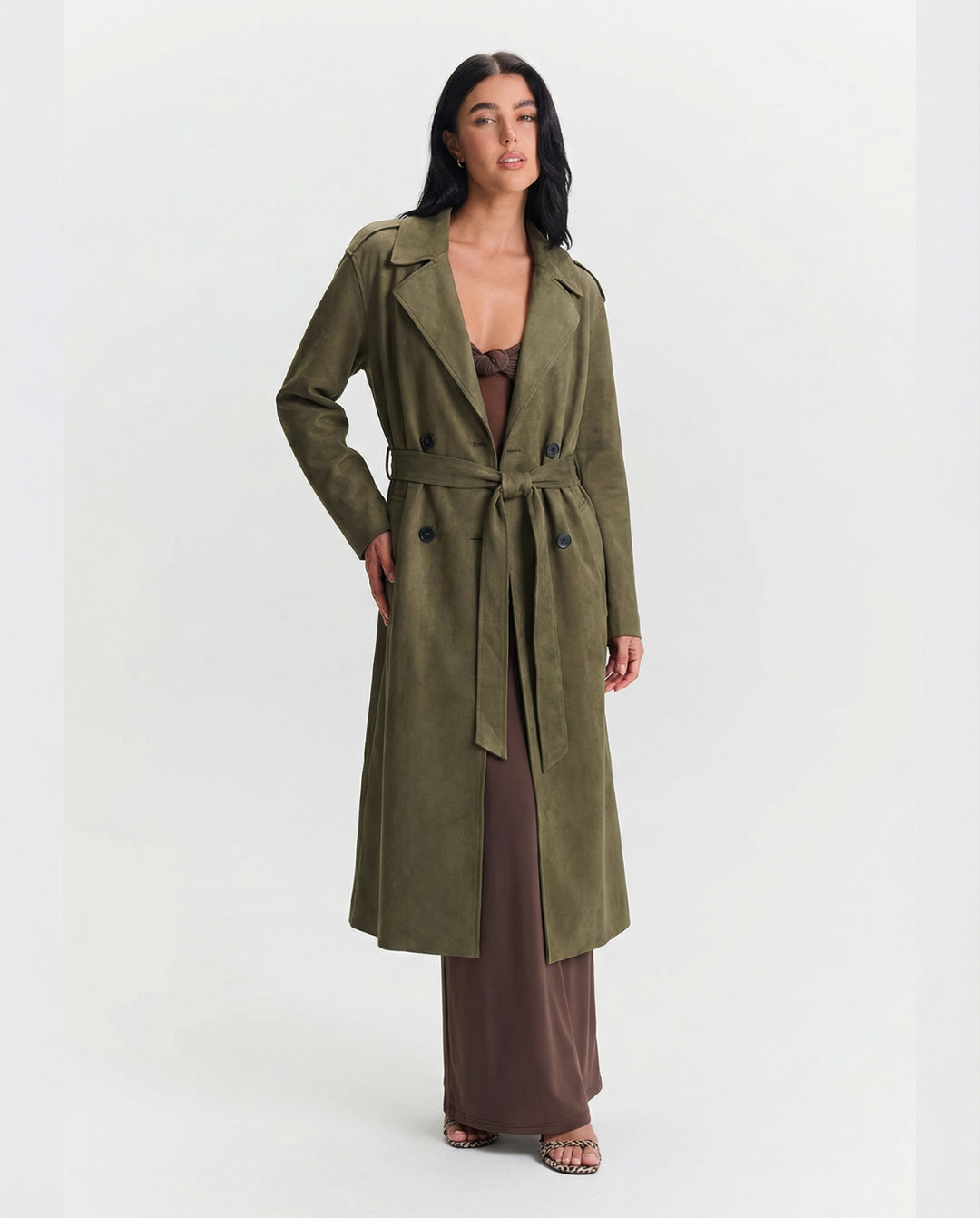 Nyx | Belted Trench Coat Olive Long Sleeve
