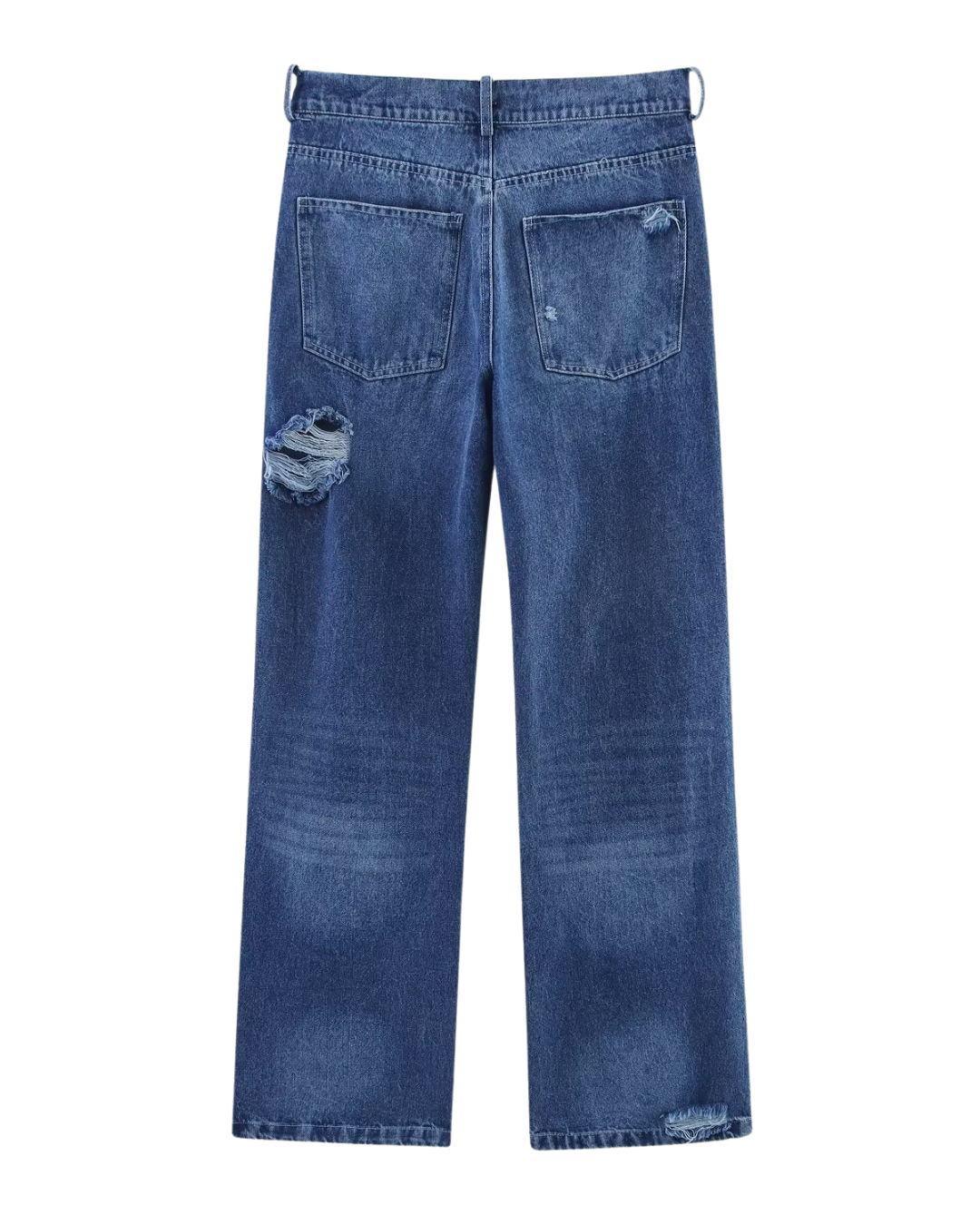Bea | High Waisted Ripped Straight Leg Jeans Dark Blue Distressed