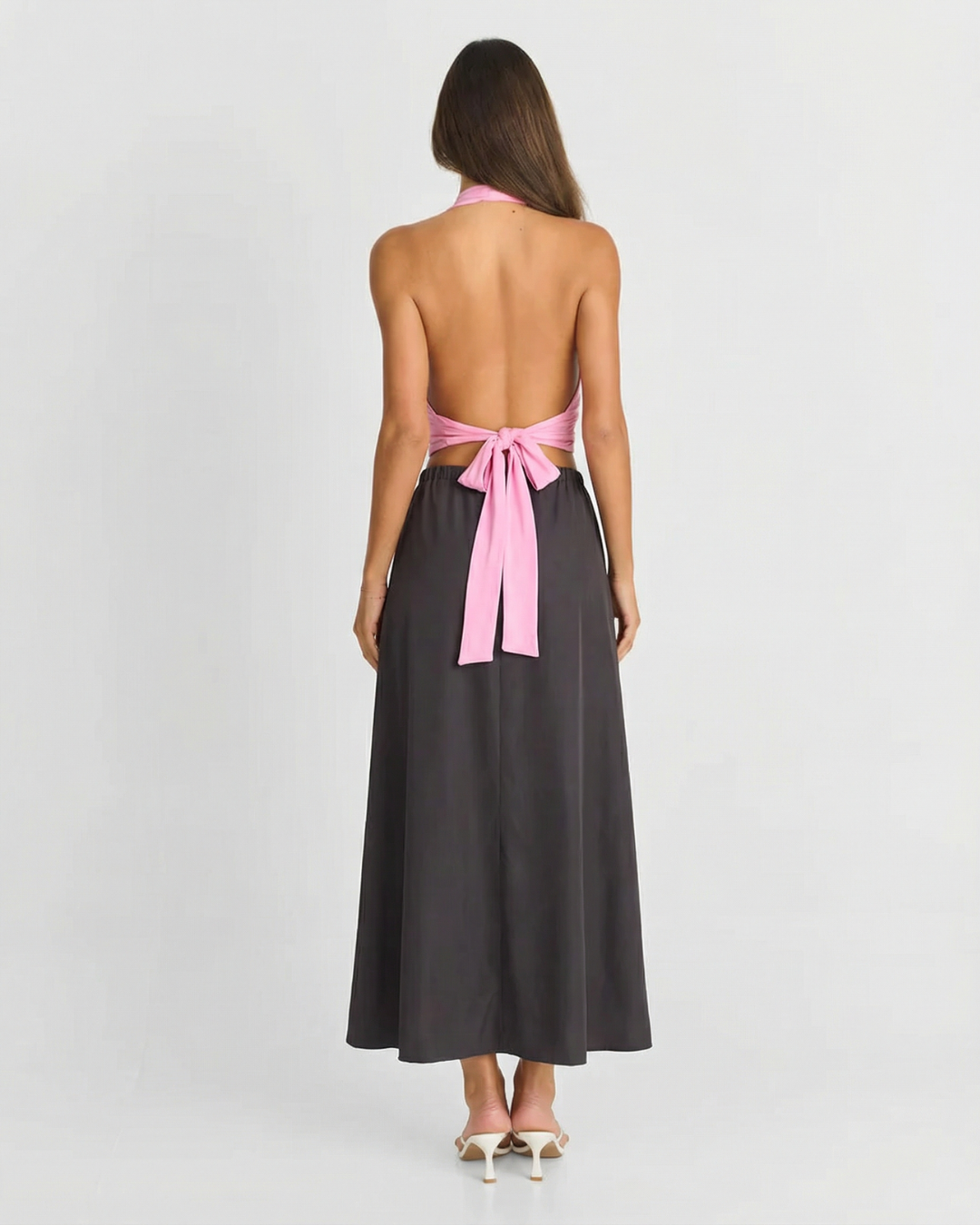 Ayla | Summer Satin Midi Skirt Black Drawstring