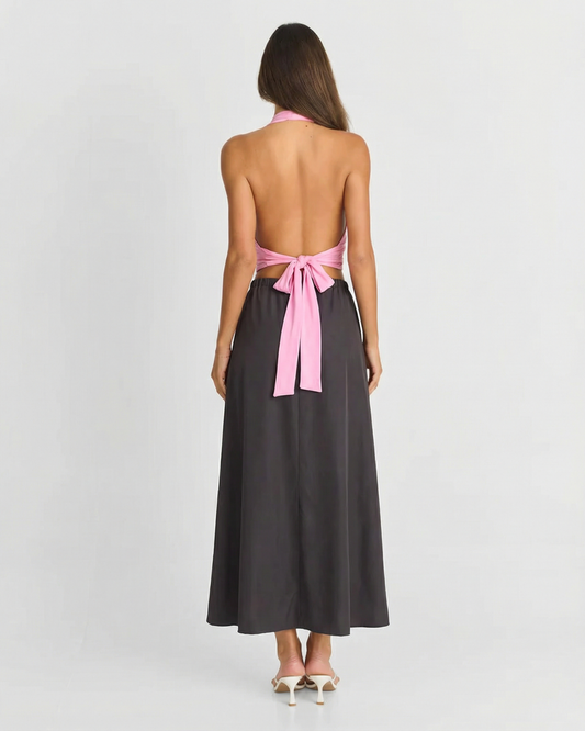 Ayla | Summer Satin Midi Skirt Black Drawstring