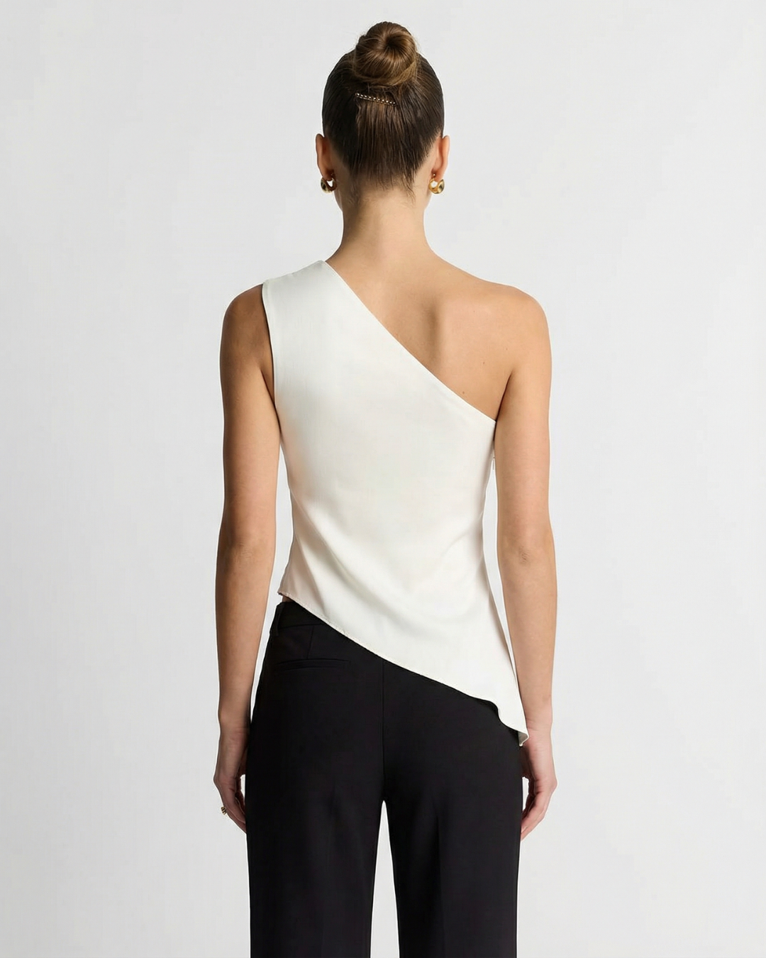 Suki | Elegant One Shoulder Top Cream Satin Asymmetric Draped