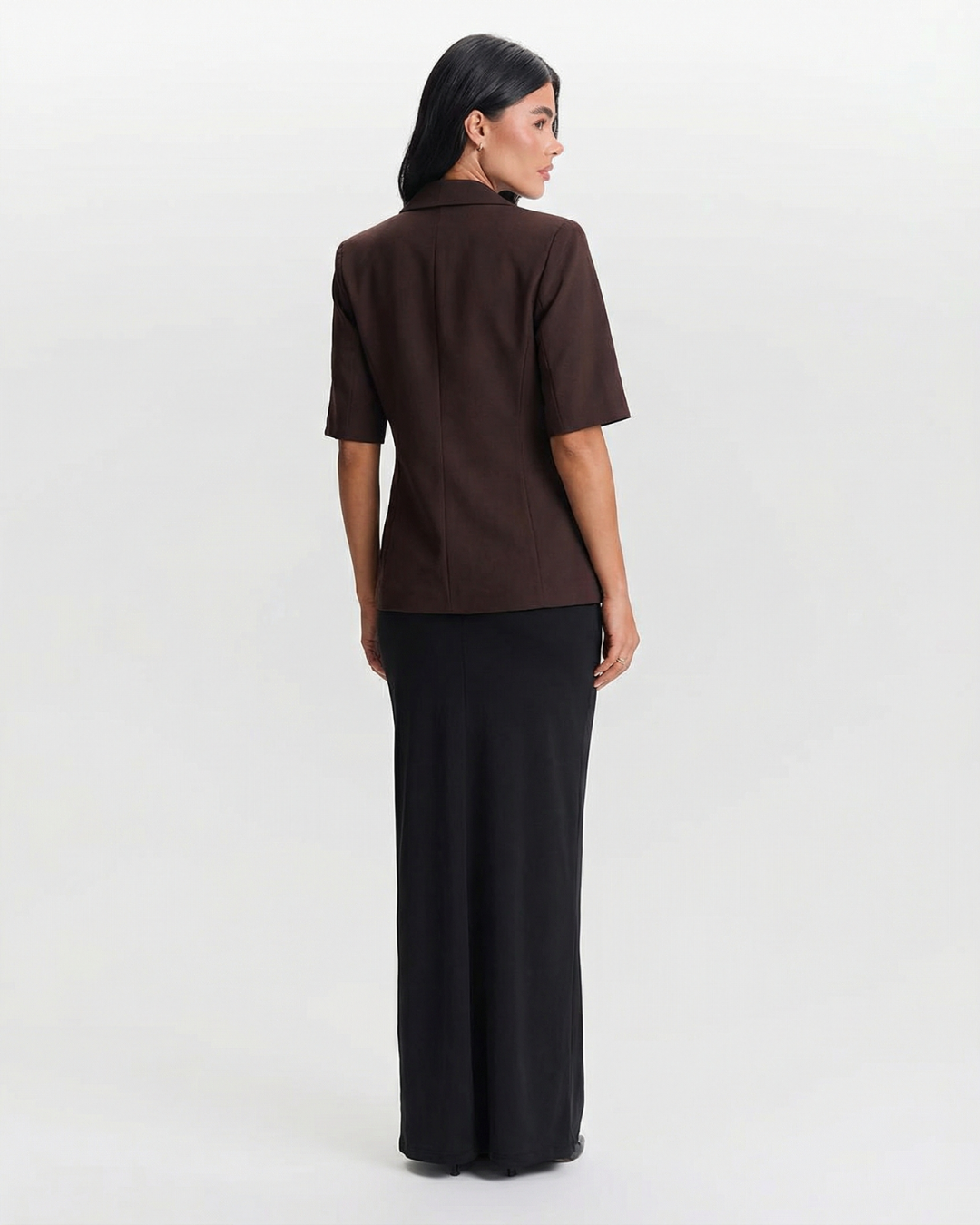 Lena | Oversized Short Sleeve Blazer Brown Button Down