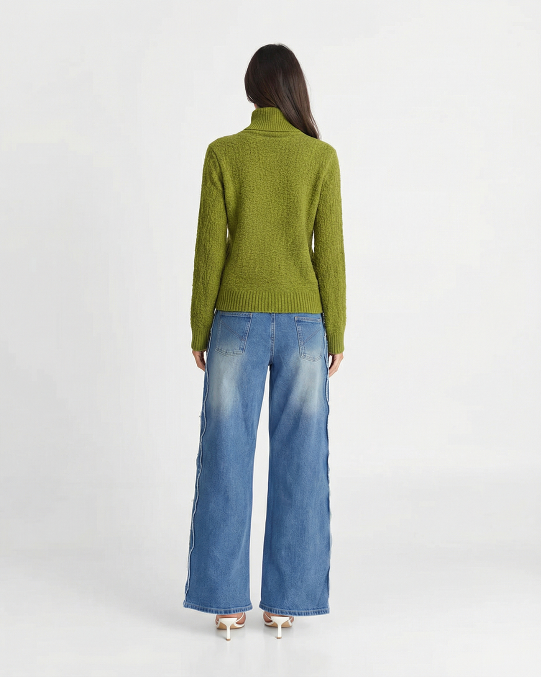 Vera | Ribbed Button Cardigan Lime Green Mock Neck Long Sleeve