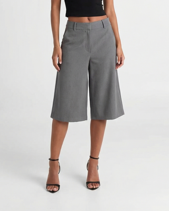 Margot | High Waisted Wide Leg Bermuda Shorts Gray Tailored