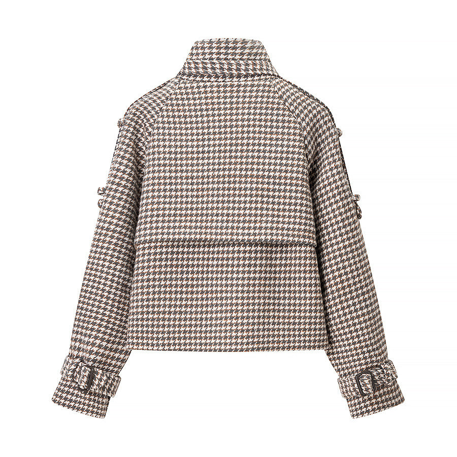 Stella | Autumn Houndstooth Blazer Brown Cropped Double Breasted