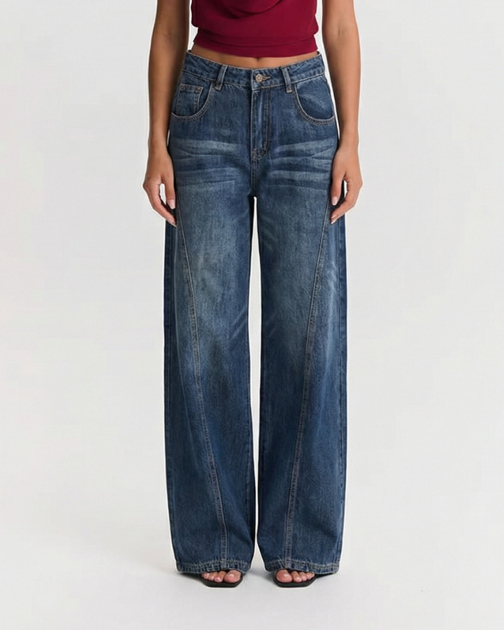 Thea | Wide Leg Jeans Dark Blue High Waisted Vintage