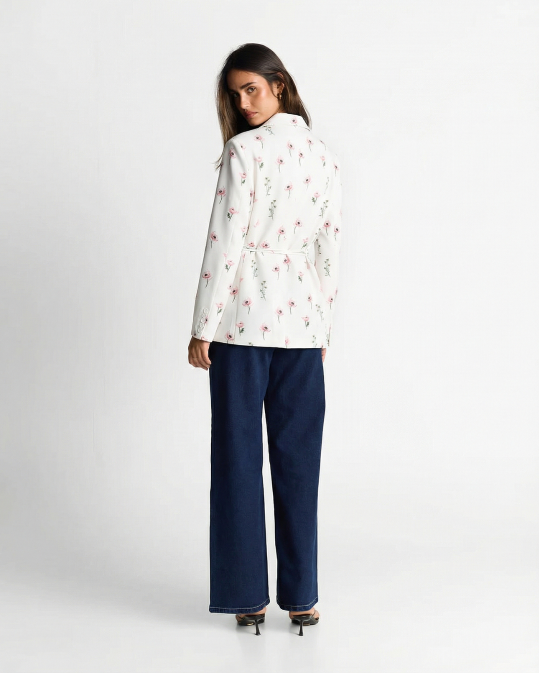 Faye | Floral Blazer White Pink Belted