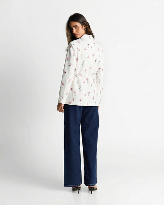Faye | Floral Blazer White Pink Belted