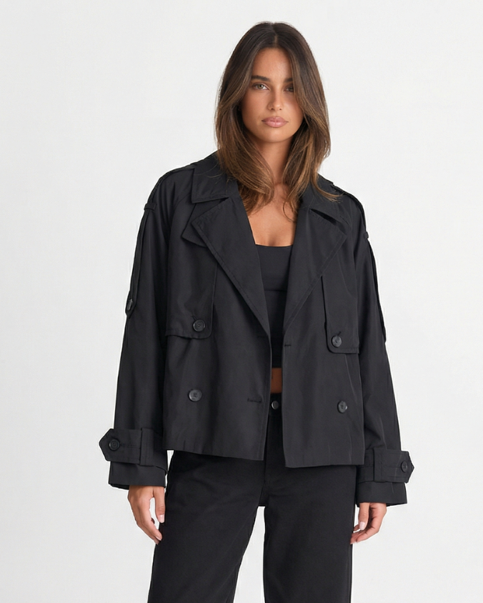 Fleur | Oversized Double Breasted Blazer Black Cropped