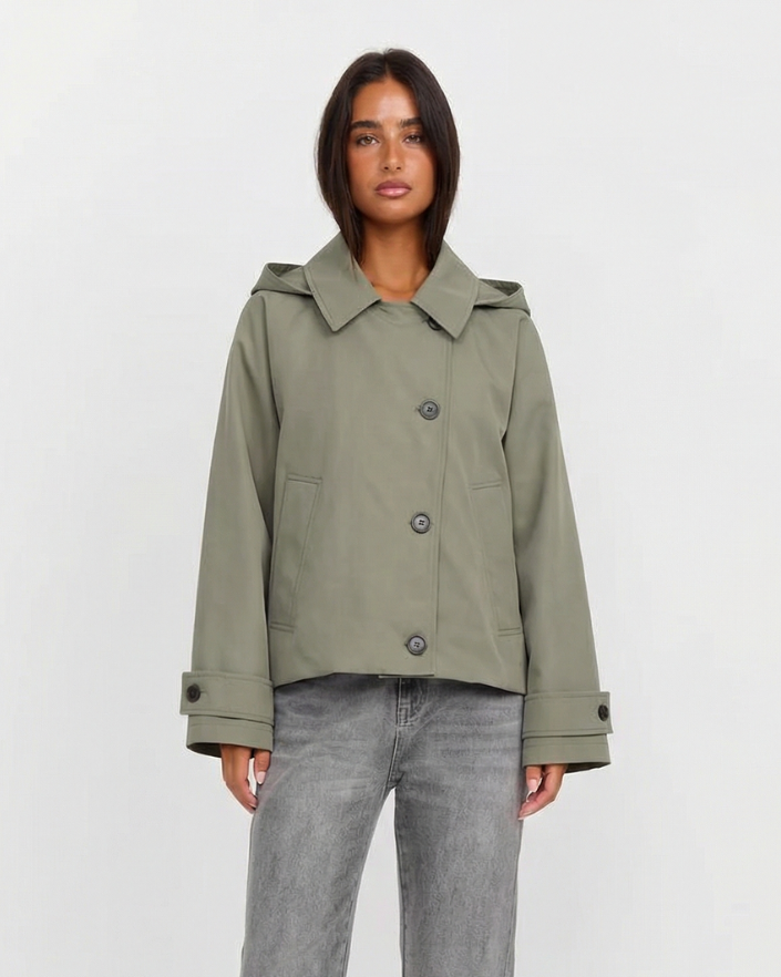 Quinn | Casual Rain Jacket Khaki Hooded Cropped