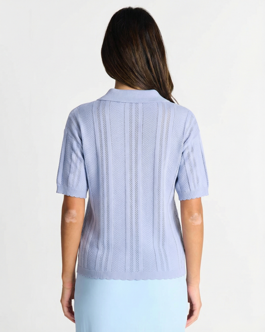 Florence | Delicate Textured Knit Short Sleeve Polo Top