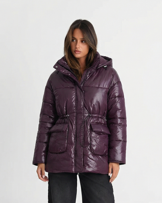 Mira | Winter Puffer Jacket Purple Hooded Quilted Long