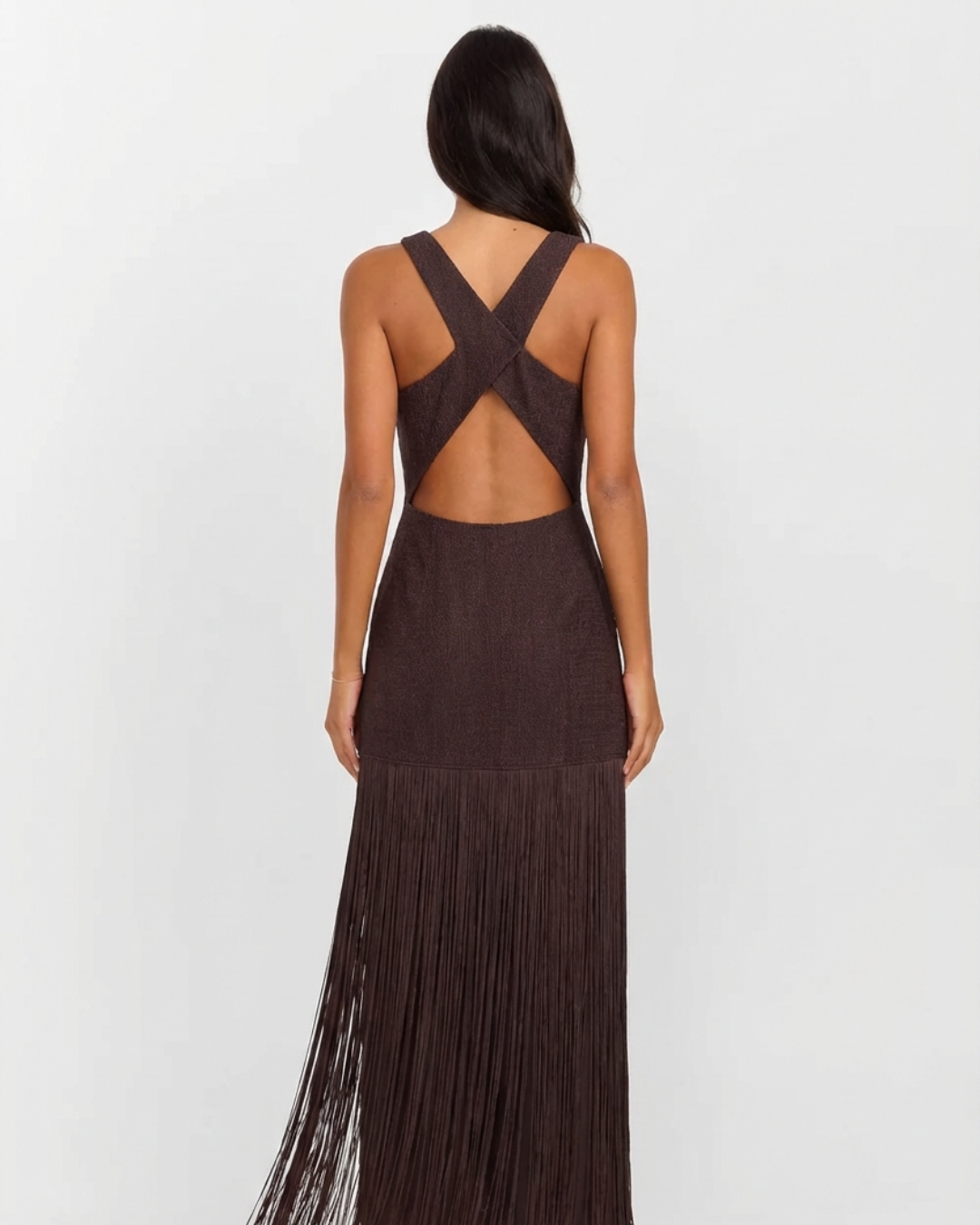 Romy | Casual Fringe Maxi Dress Brown