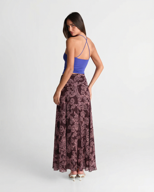 Wren | Printed Maxi Skirt Brown Paisley Flowy Chiffon