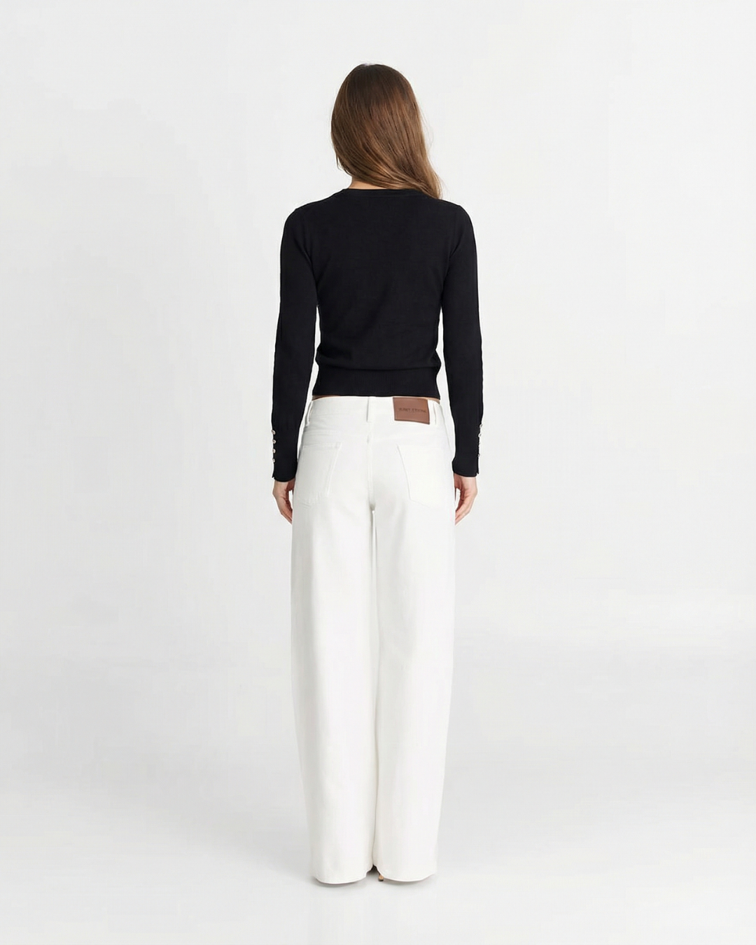 Margot | Ribbed Crew Neck Sweater Black Button Cuff Long Sleeve