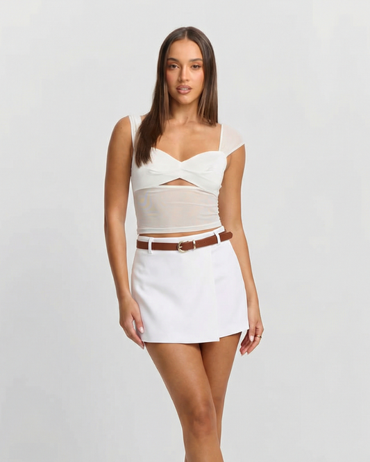 Lux | White Shorts Tailored High Waisted Belted A Line Mini