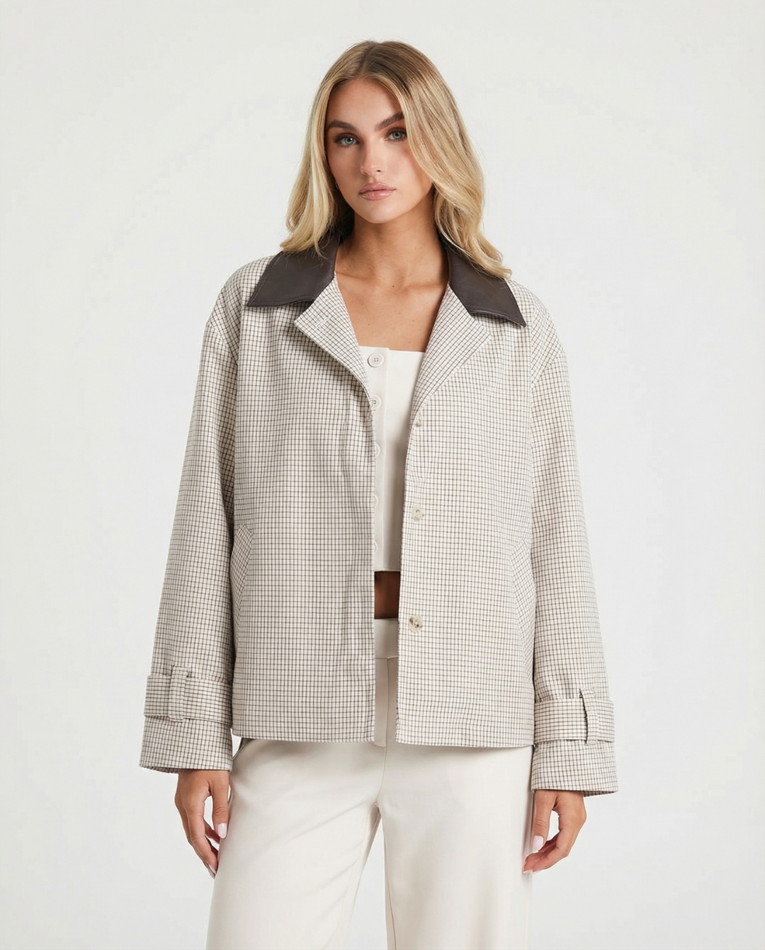 Margot | Smart Casual Plaid Blazer Cream Oversized Collared