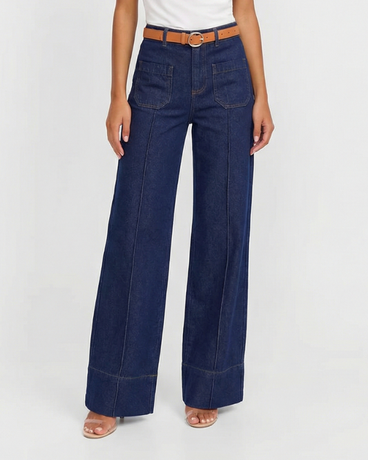 Thea | Wide Leg Jeans Dark Blue High Waisted Utility Pocket