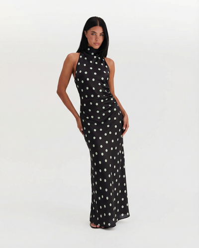 Greta | Black Maxi Dress Polka Dot