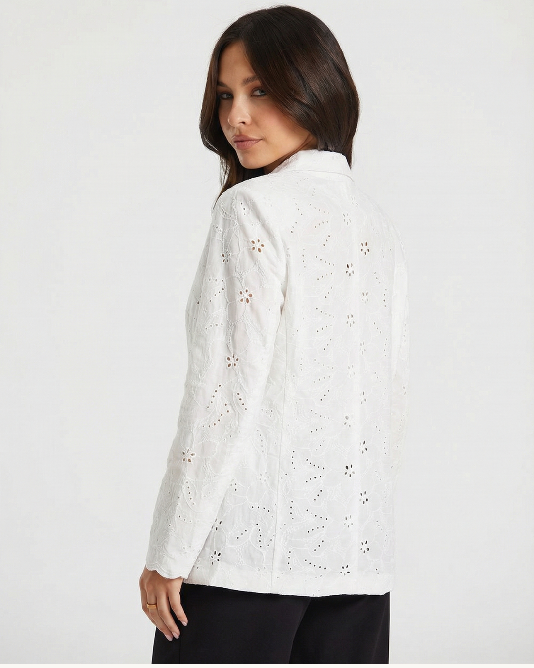 Lena | Eyelet White Blazer Long Sleeve Tailored