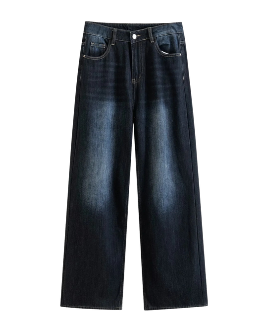 Nola | High Waisted Wide Leg Jeans Dark Blue Faded