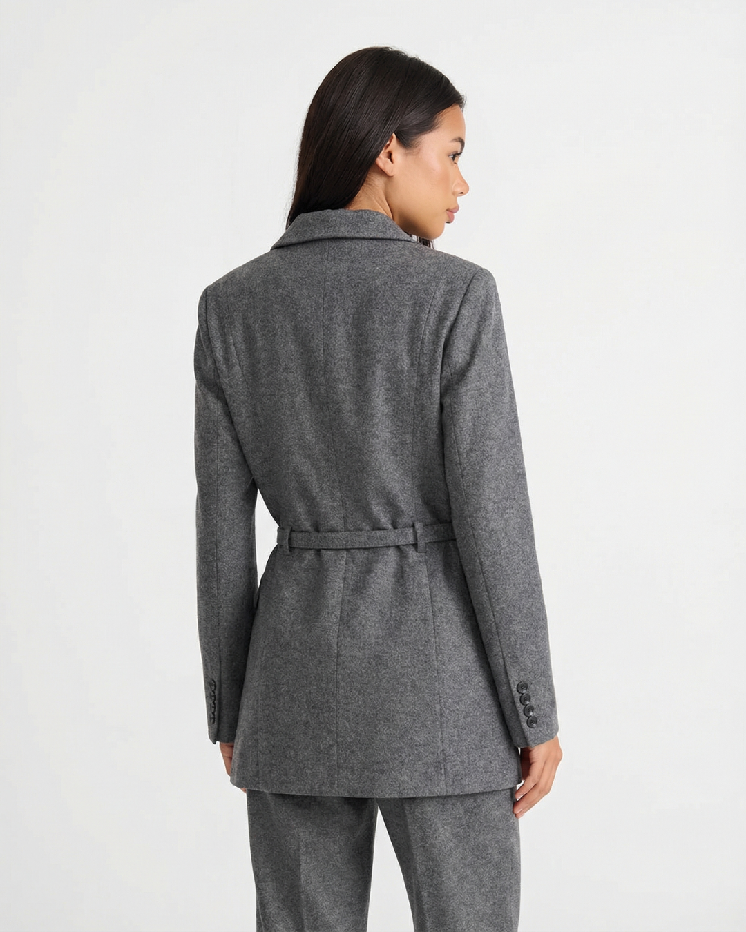 Imogen | Gray Belted Blazer Trouser Suit
