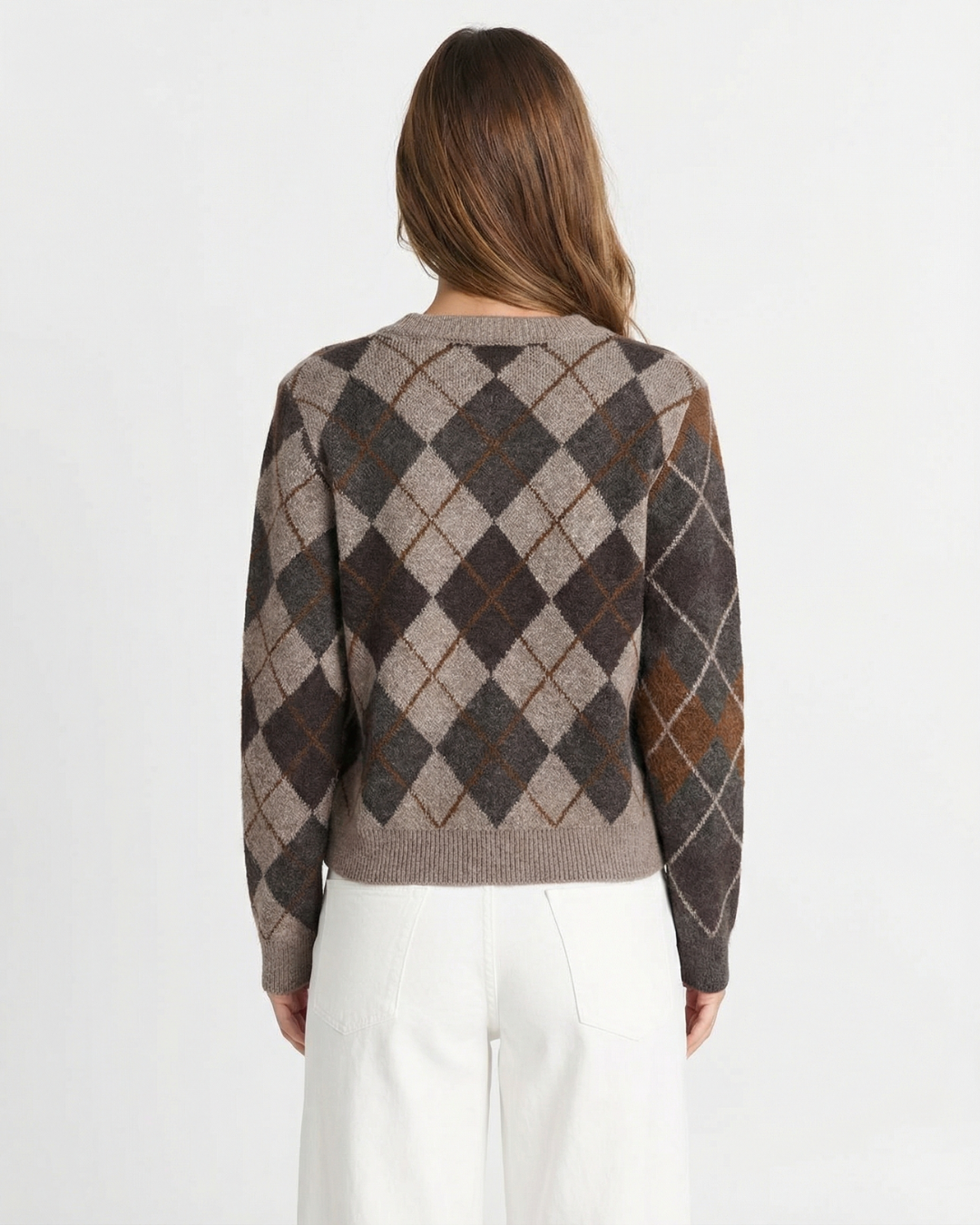 Lyra | Argyle Knitted Cardigan Brown Long Sleeve Button Front