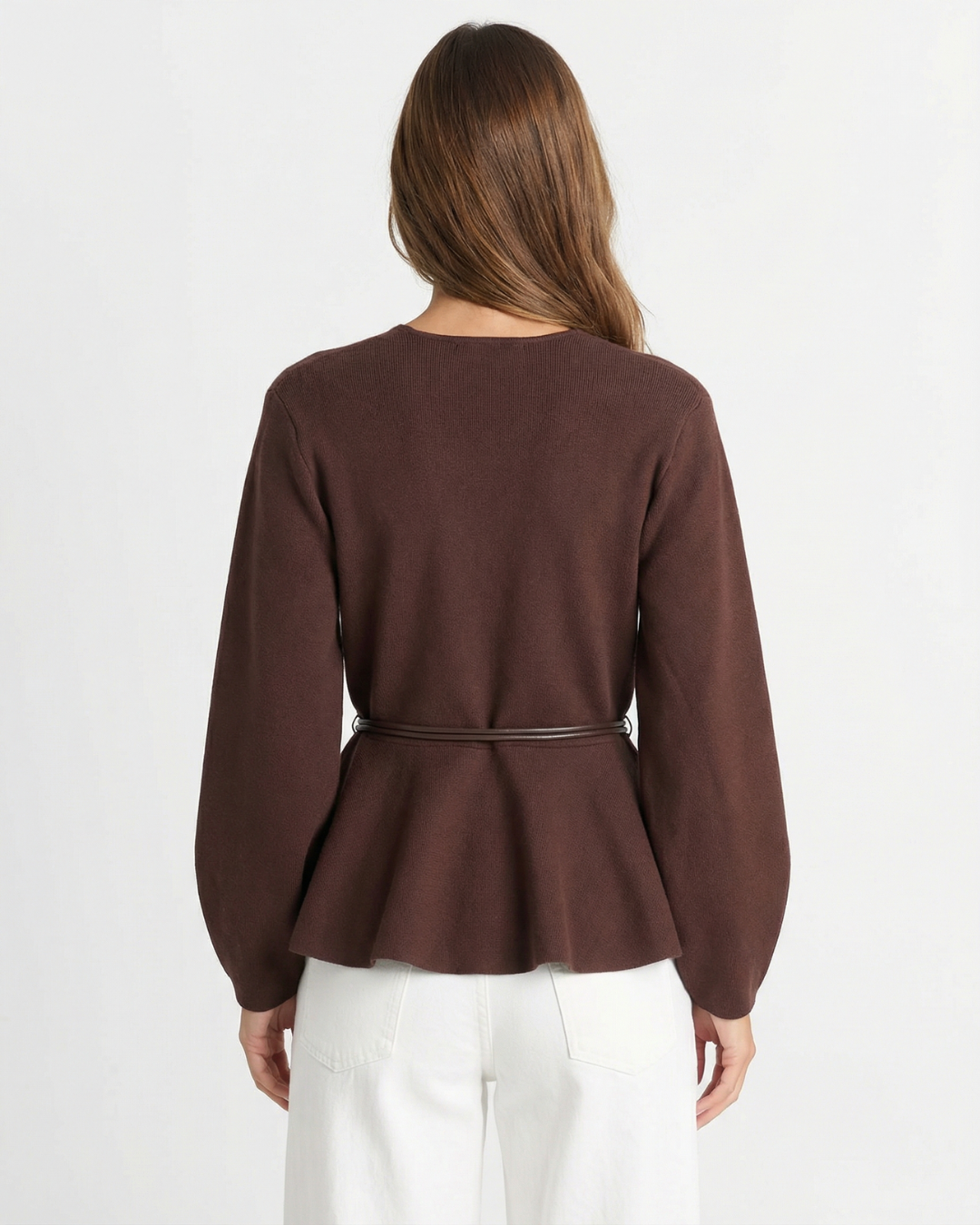 Margot | Wrap Blouse Brown Long Sleeve Peplum Belted