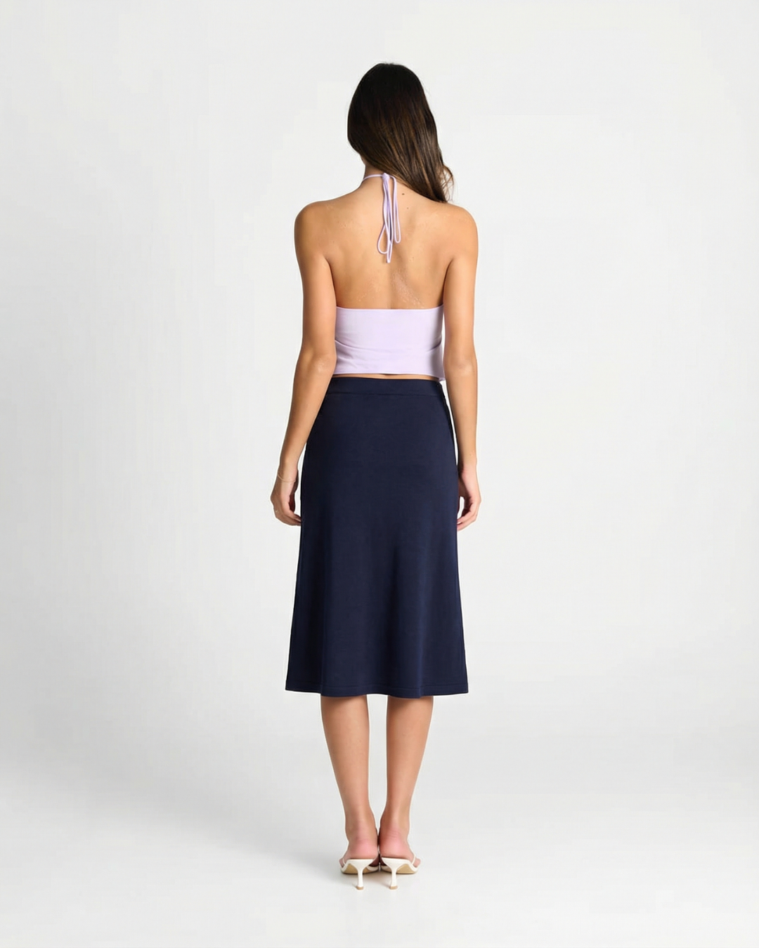 Ines | Midi Skirt Navy Quilted A Line Casual