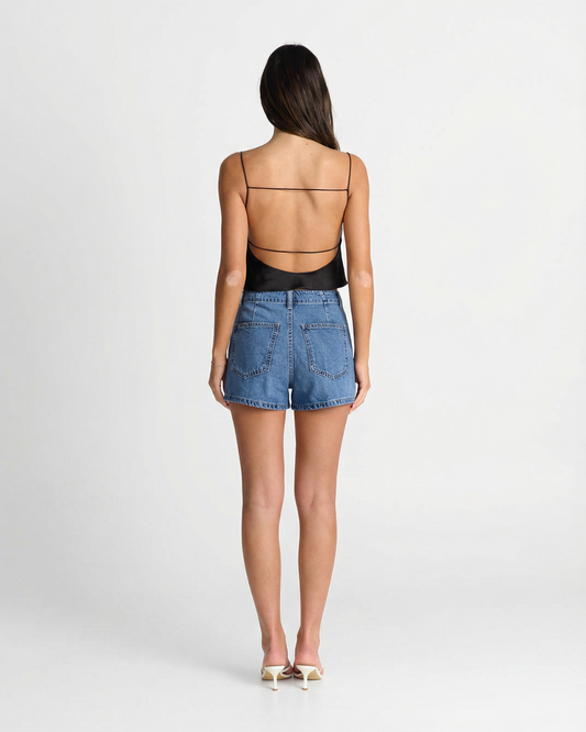 Lena | Denim Mini Skirt Blue Wrap Asymmetric Vintage Wash