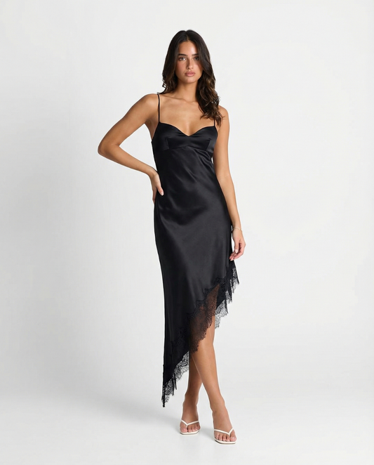Sia | Elegant Satin Slip Dress Black