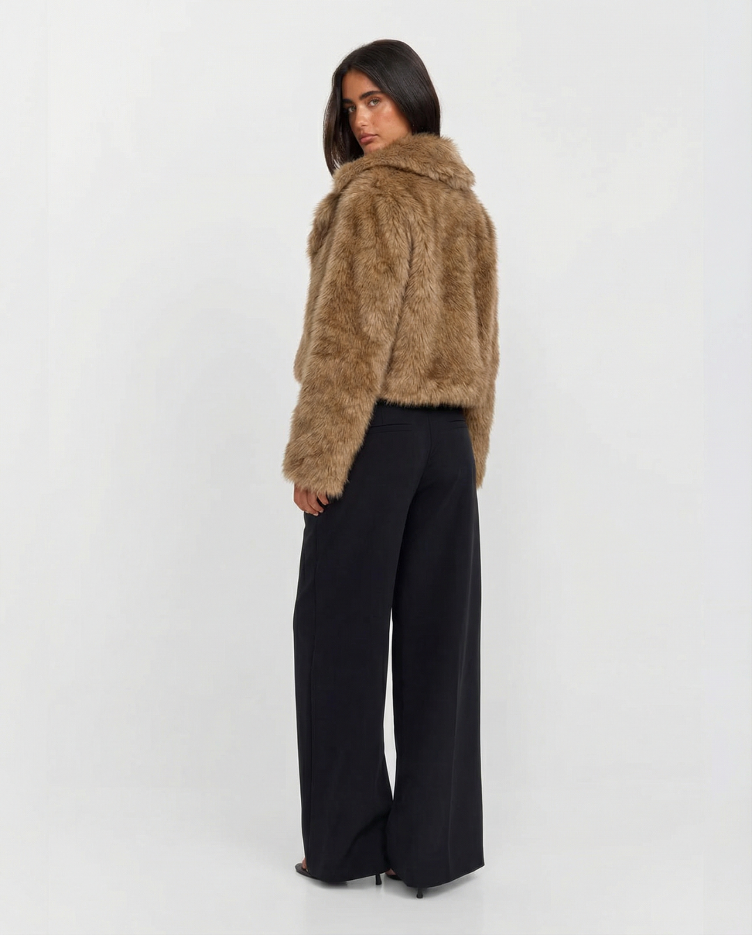 Brea | Autumn Cropped Faux Fur Jacket Brown