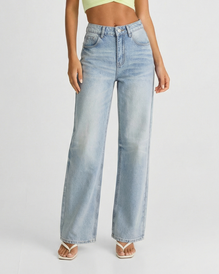 Neve | High Waisted Wide Leg Jeans Light Blue Vintage Faded