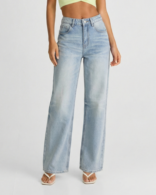 Neve | High Waisted Wide Leg Jeans Light Blue Vintage Faded