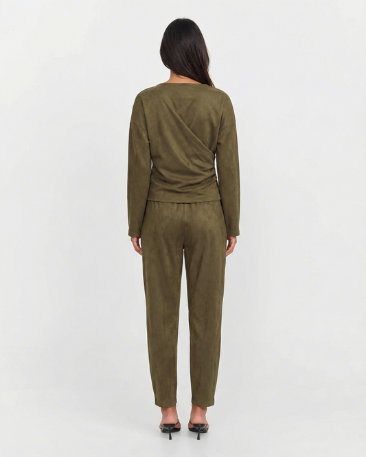 Harper | Army Green Suede Feel Two Piece Set